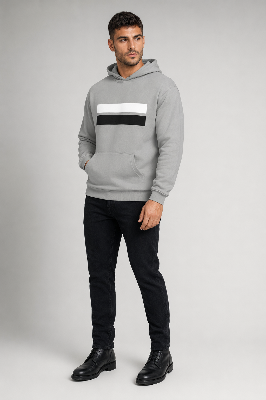 Double Strip Men's Hoodie Sport Grey