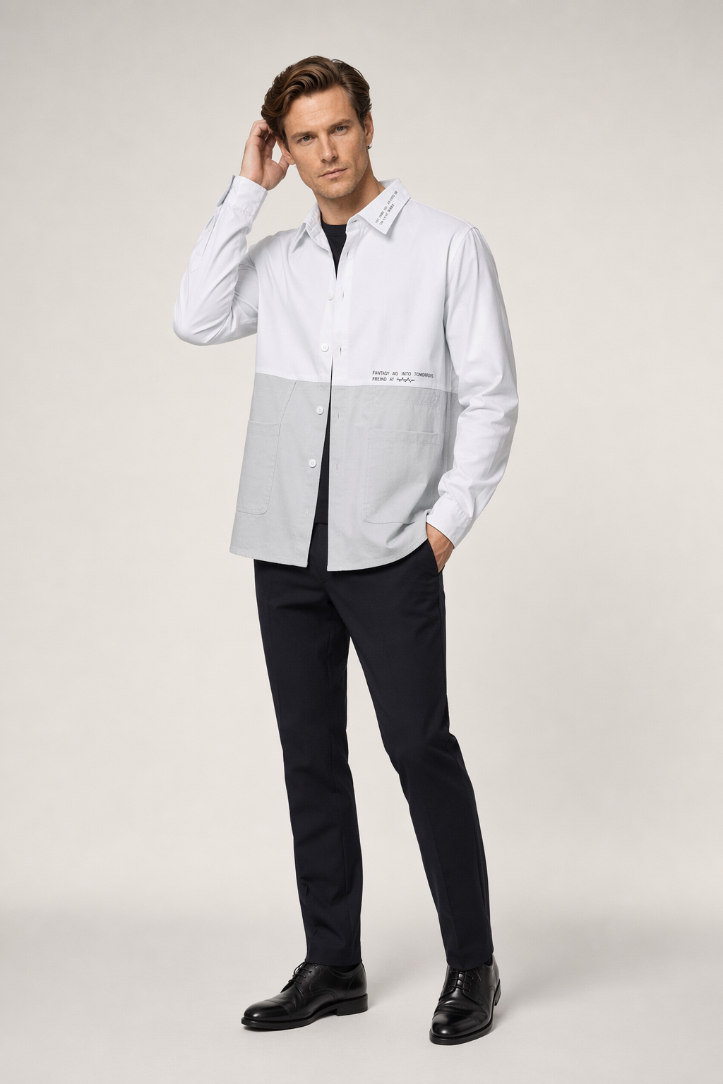 Long Sleeve Two-Toned Casual Men's Shirt White