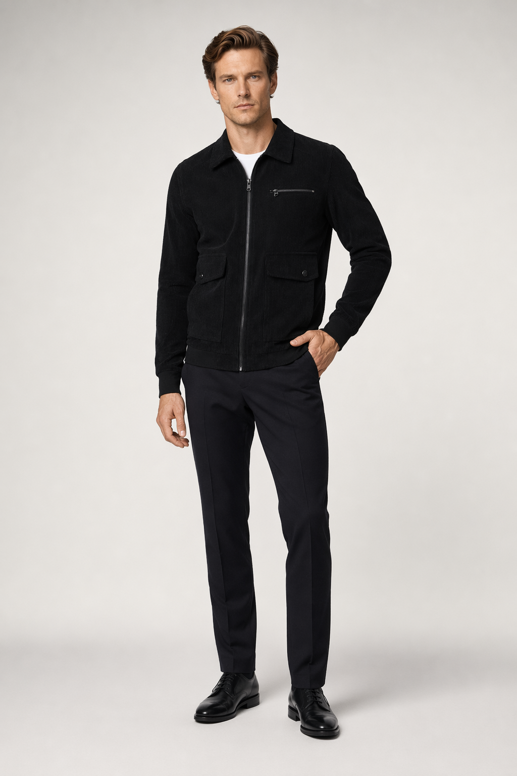 Corduroy Jacket for Men with Front Pockets Black