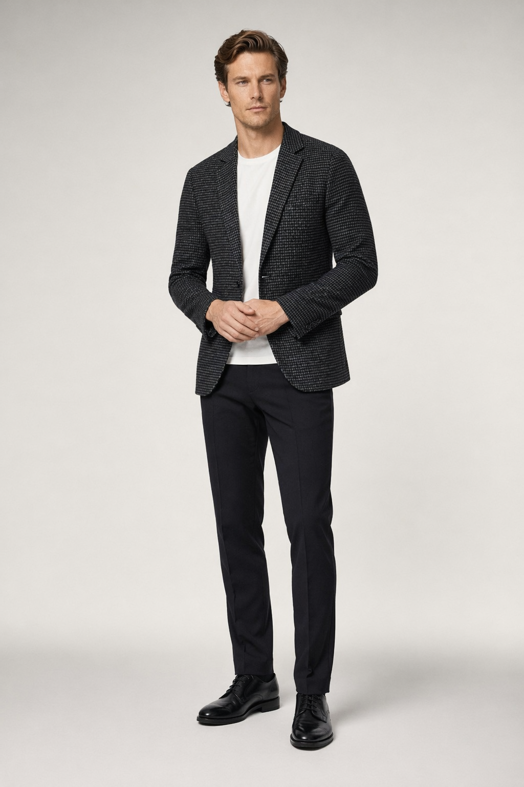 Single Breasted Houndstooth Blazer for Men Black
