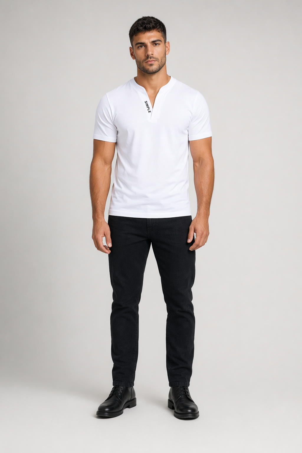 Slim Fit Men's Casual V-Neck Tee White