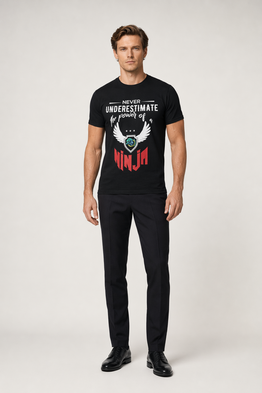 Short Sleeve T-Shirt with Red Ninja Emblem Black