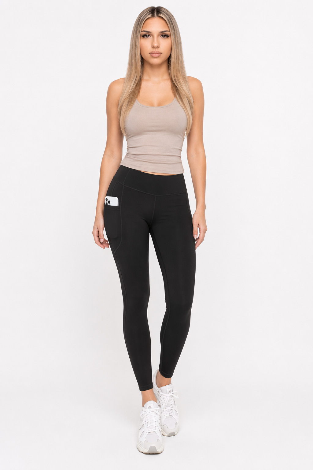 Yoga Pants with High Waistband and Convenient Pockets for Stretching Black