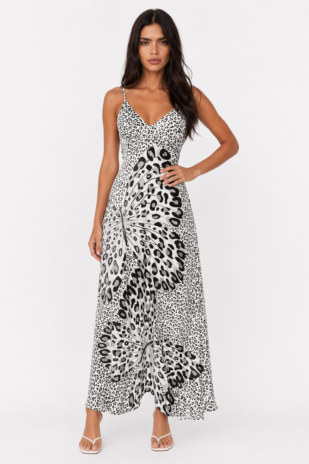 Sleeveless Dress with Leopard Print for Women White