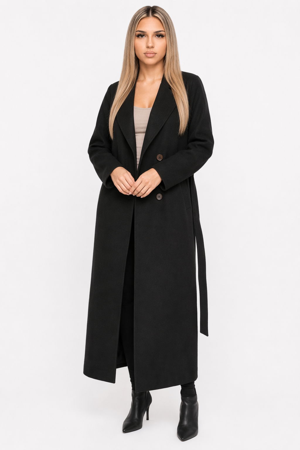 Long Belted Women's Coat Black