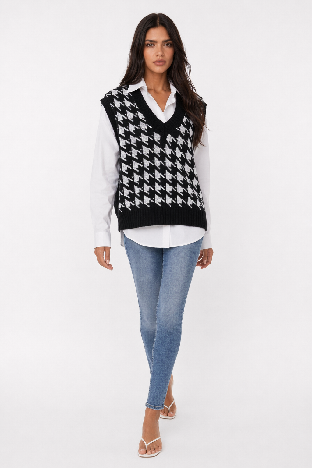 Argyle V-Neck Sweater Vest for Women Black