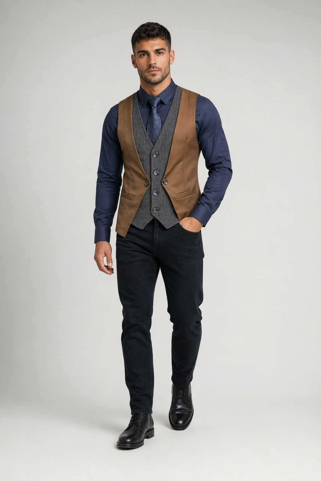 Dual Layer Men's Dress Vest Brown