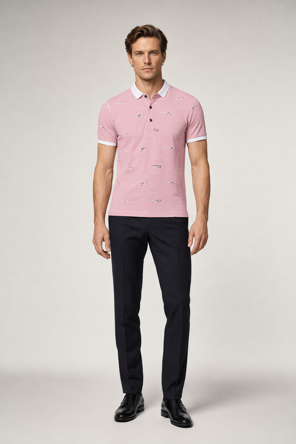 Printed Two-Toned Polo Shirt for Men Pink