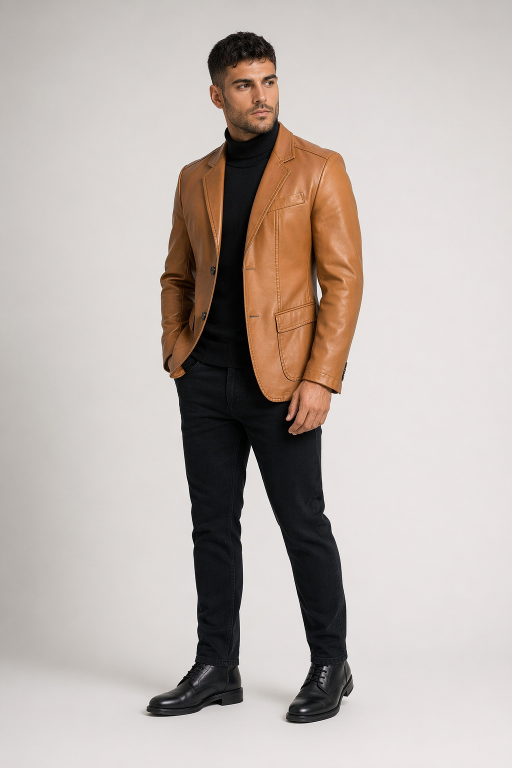 Men's Faux Leather Suit Jacket Brown