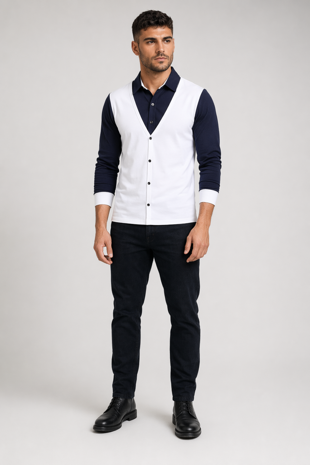 Vest-Enhanced Men's Layered Shirt White