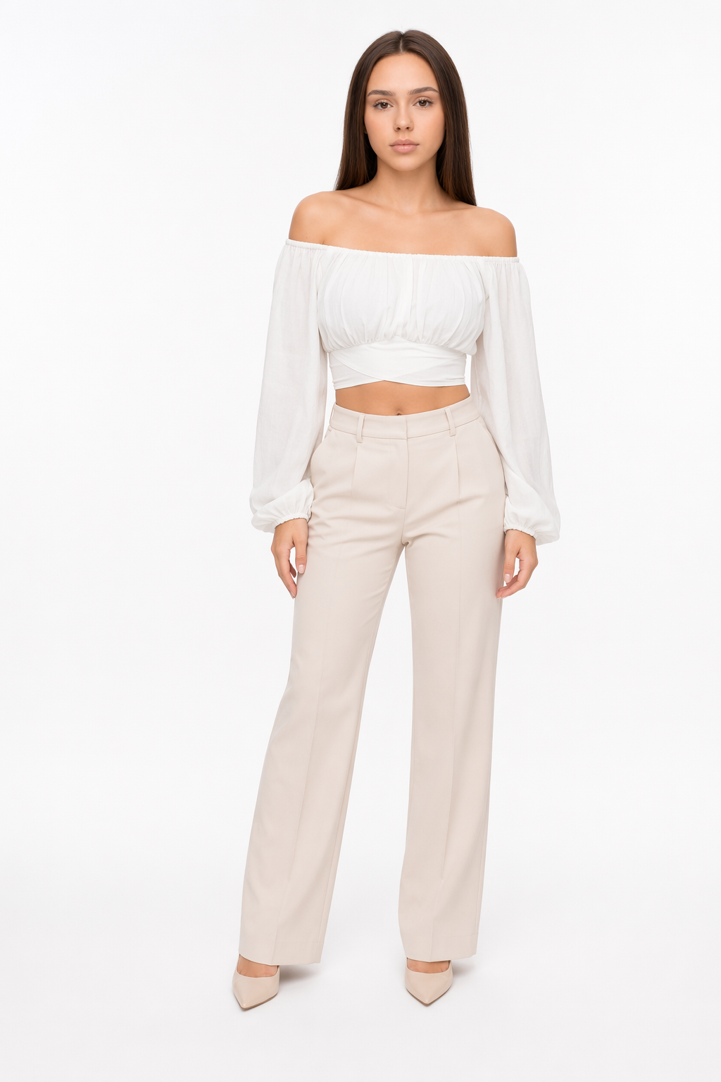 Summer Women's Top with Off-Shoulder Style and Bell Sleeves White