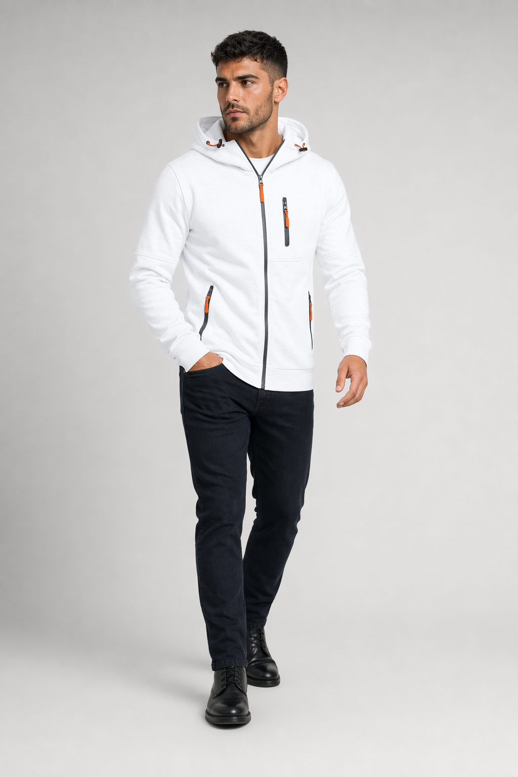 Dual-Zip Men's Lightweight Hooded Sweatshirt White