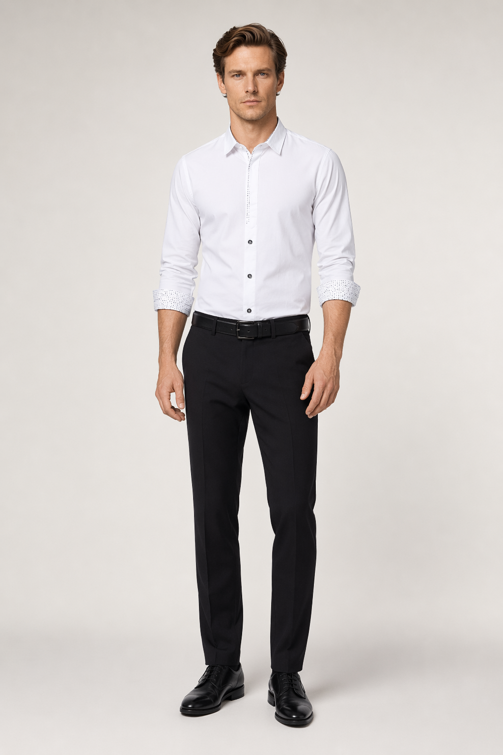 Slim Fit Button-Up Shirt for Men's Casual Wear White