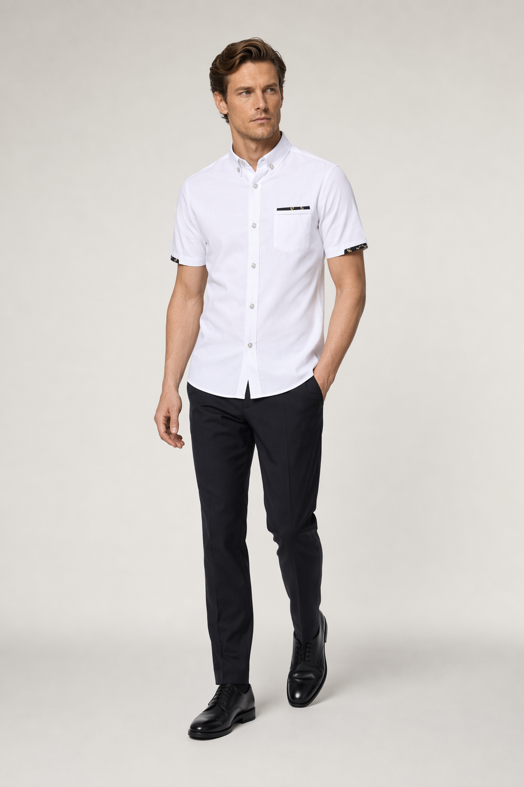 Short-Sleeved Button-Up Shirt for Men White
