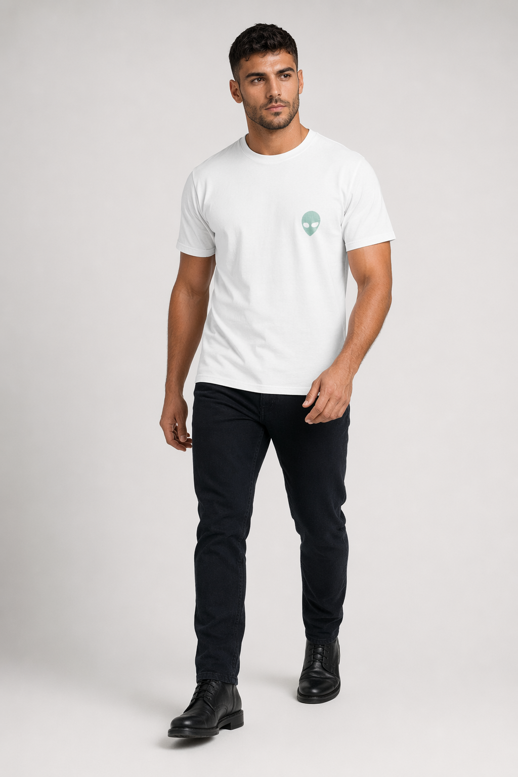 Graphic T-Shirt Featuring an Extraterrestrial Back Design White