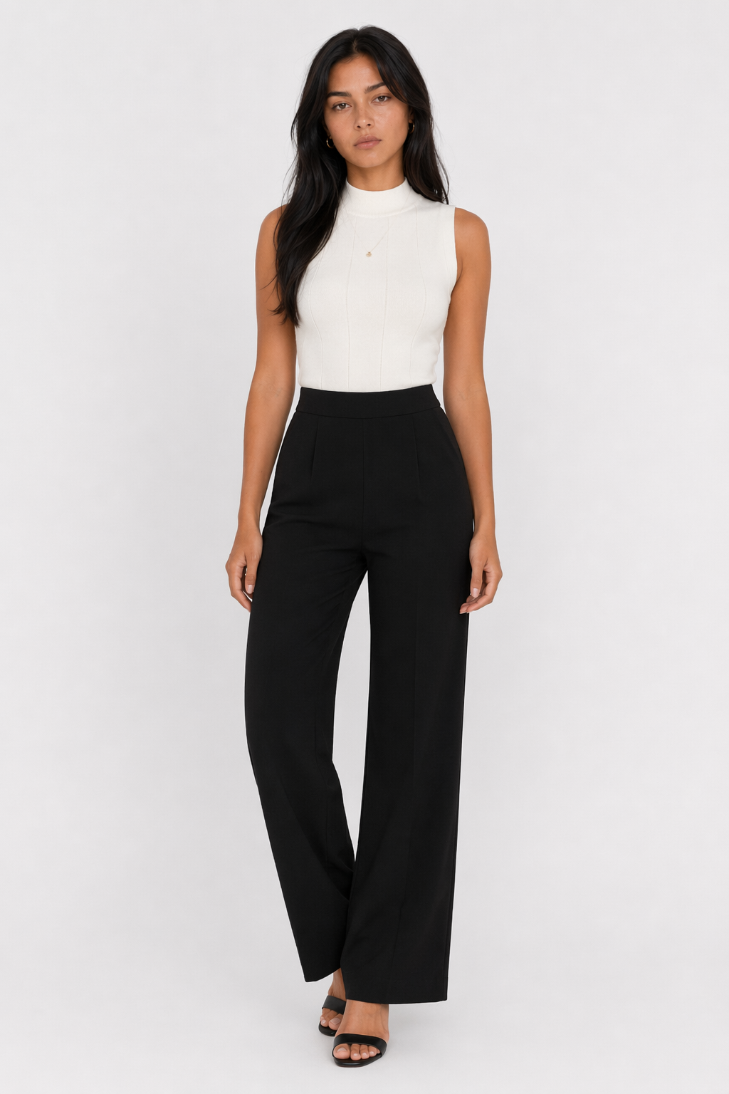 Korean Style Sleeveless Top for Women with High Collar White