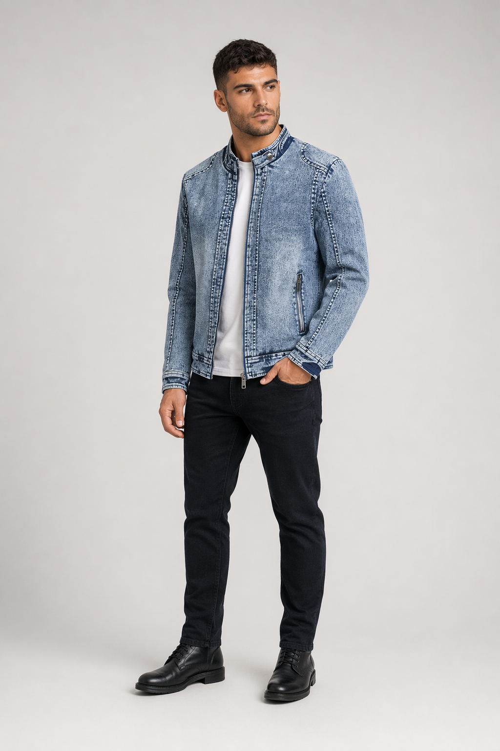 Men's Motorcycle Denim Jacket Blue