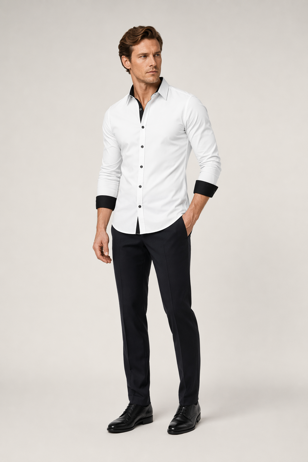 Slim-Fit Long Sleeve Button-Up Shirt for Men White