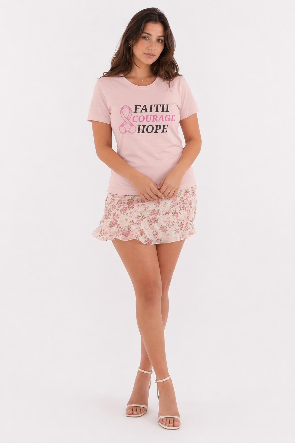 Pink Ribbon T-Shirt: Embrace Faith, Courage, and Hope for Breast Cancer Awareness Soft Pink