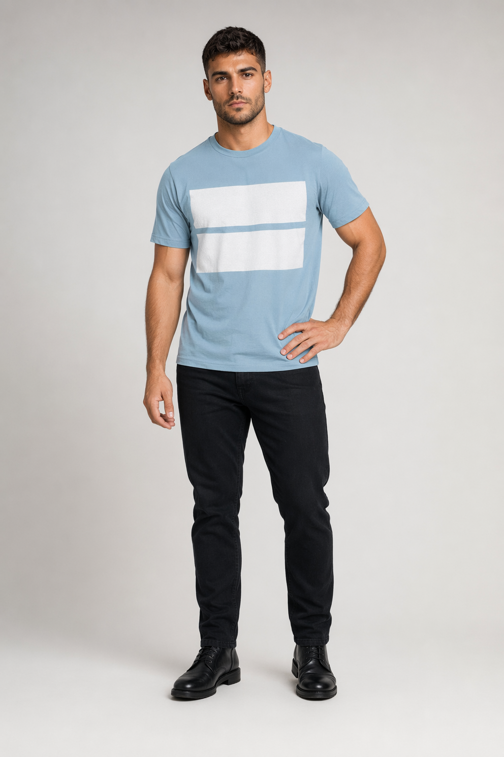 Cotton Tee for Men with Double Color Blocking Light Blue