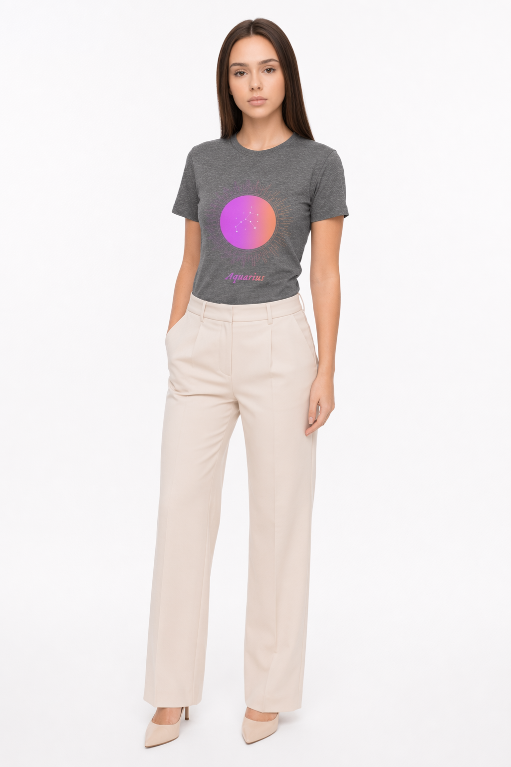 Gradient Zodiac T-Shirt for Women: Aquatic Horoscope-inspired Fashion Deep Heather