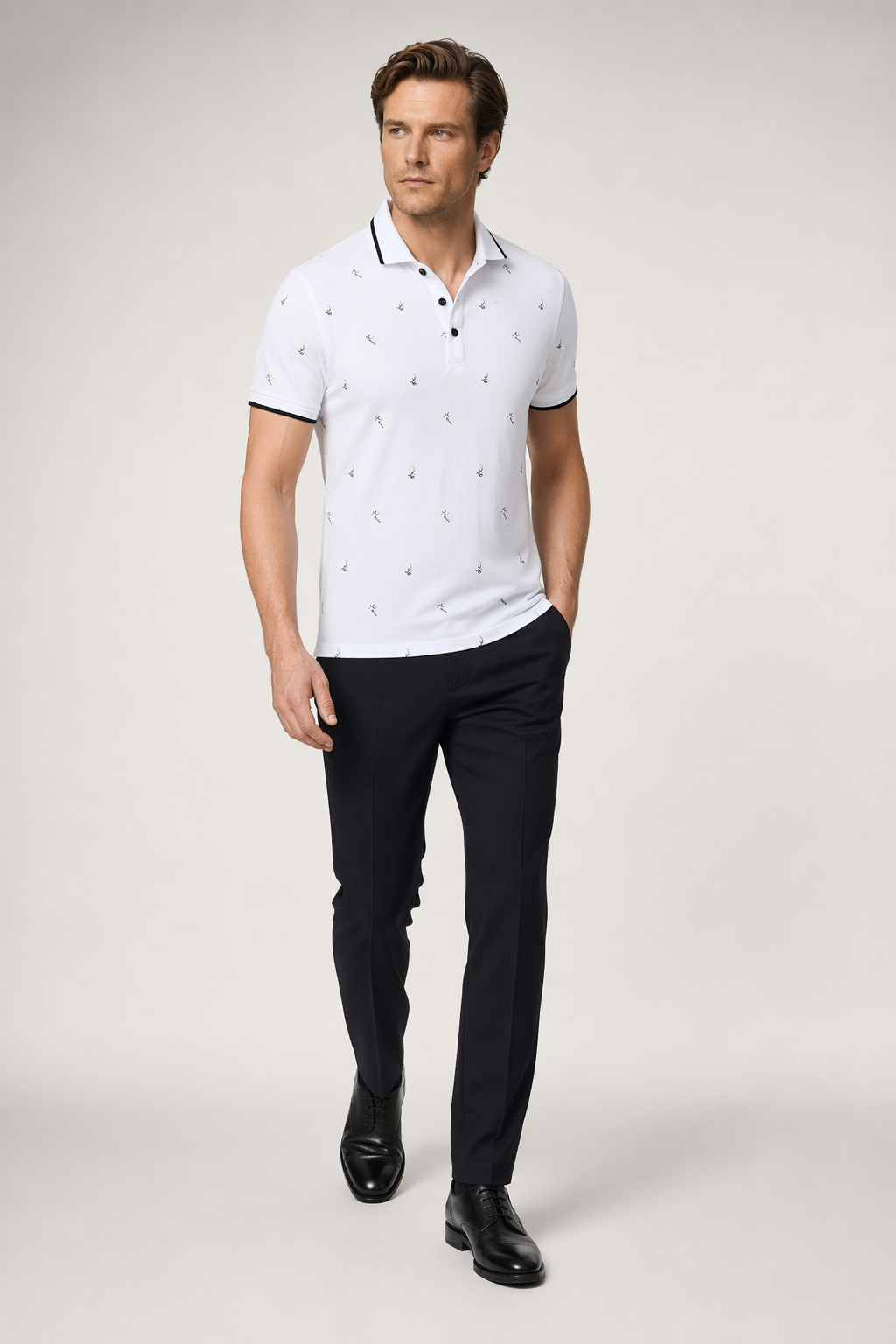 Short-Sleeve Printed Polo for Men White
