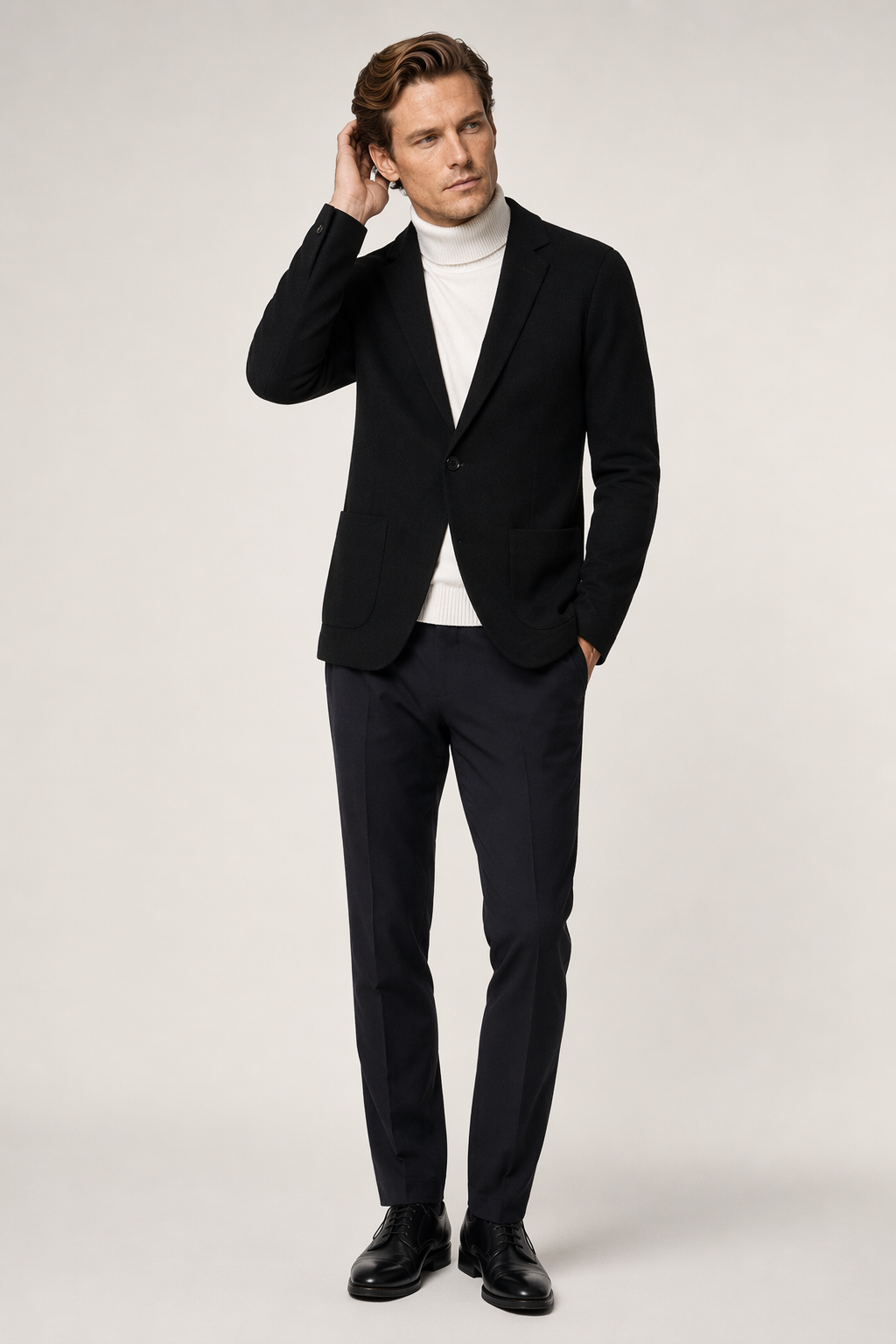 Sophisticated Single Button Wool Blend Sport Coat for Men Black