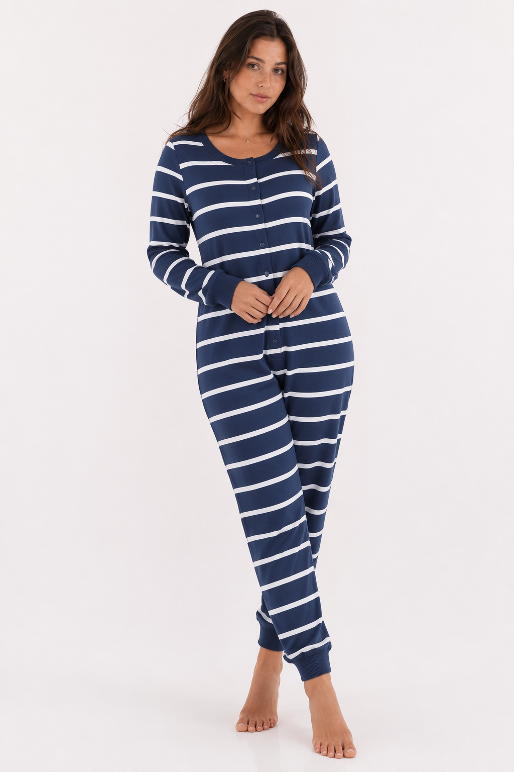 Puppy Pajama Jumpsuit with Striped Design BLUE