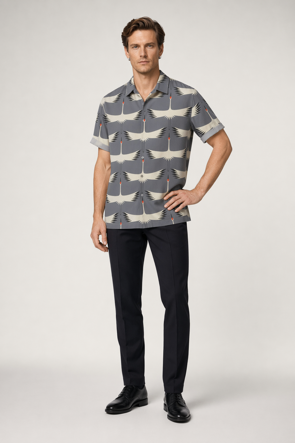 Hawaiian Shirt for Men with Japanese Design Dark Gray