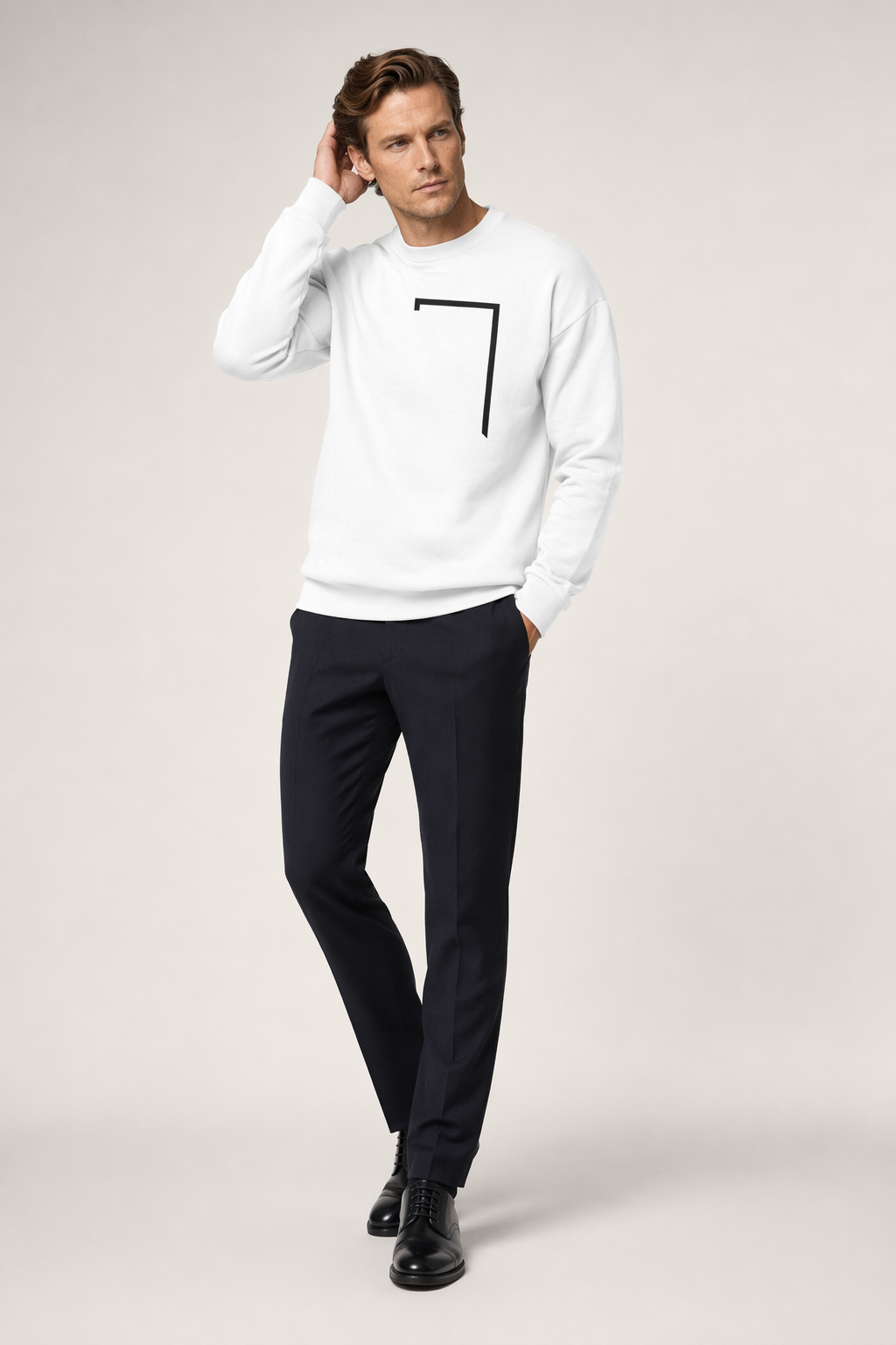 Angled Logo Crewneck Sweatshirt for Men White