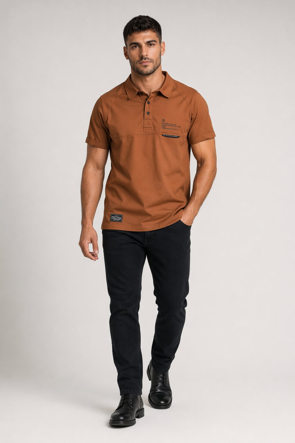 Short Sleeve Popover Shirt for Men Brown