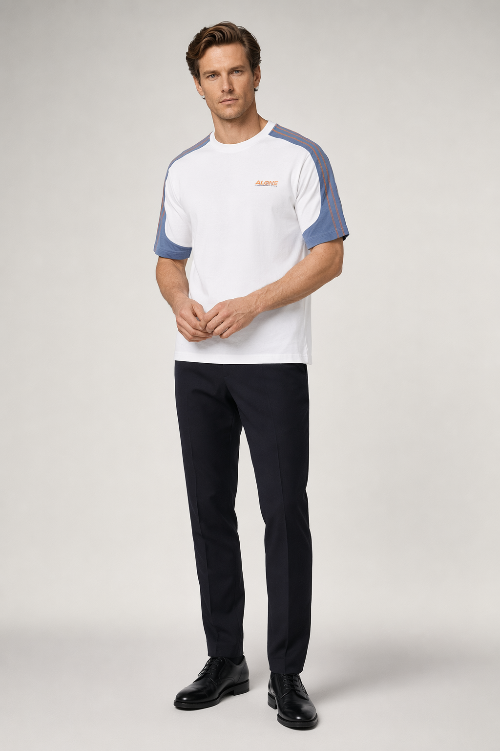 Men's Striped Drop Shoulder Tee White