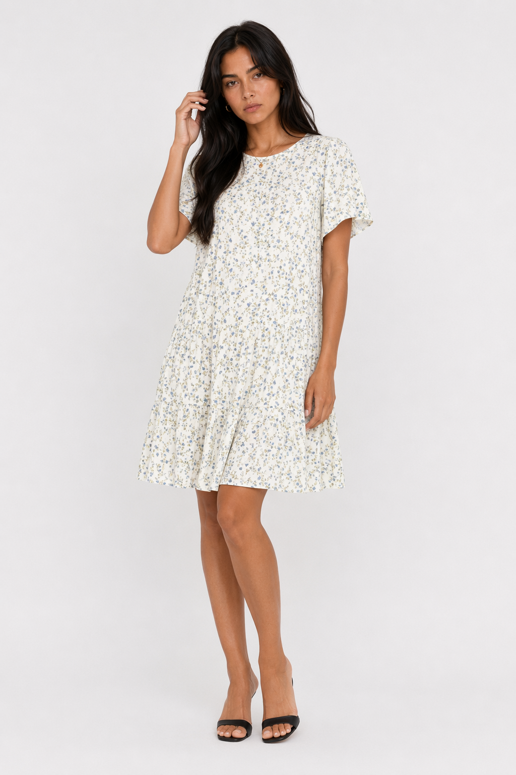 Floral Dress with Frilled Sleeves for Women White