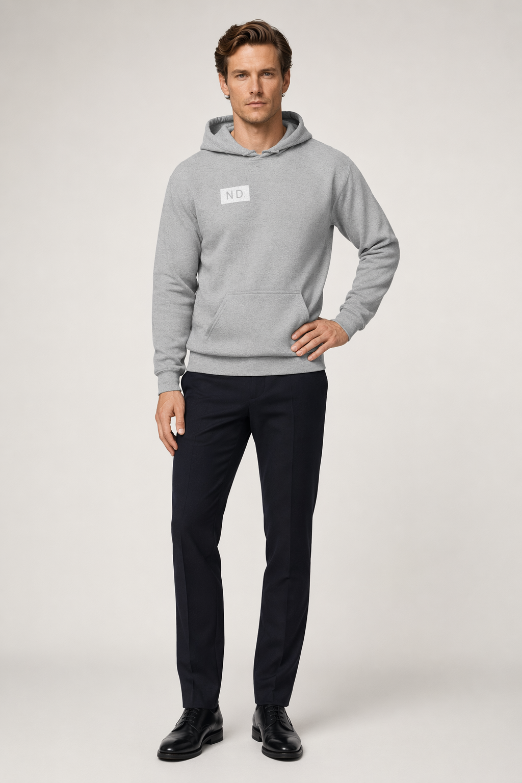 Hooded Sweatshirt with Logo on Front and Back Sport Grey