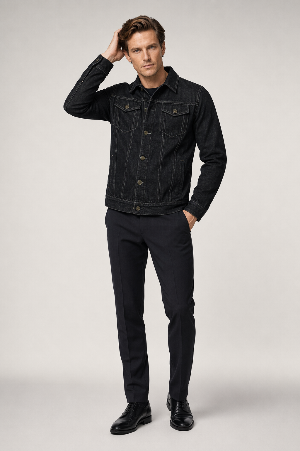 Denim Streetwear Jacket for Men Black