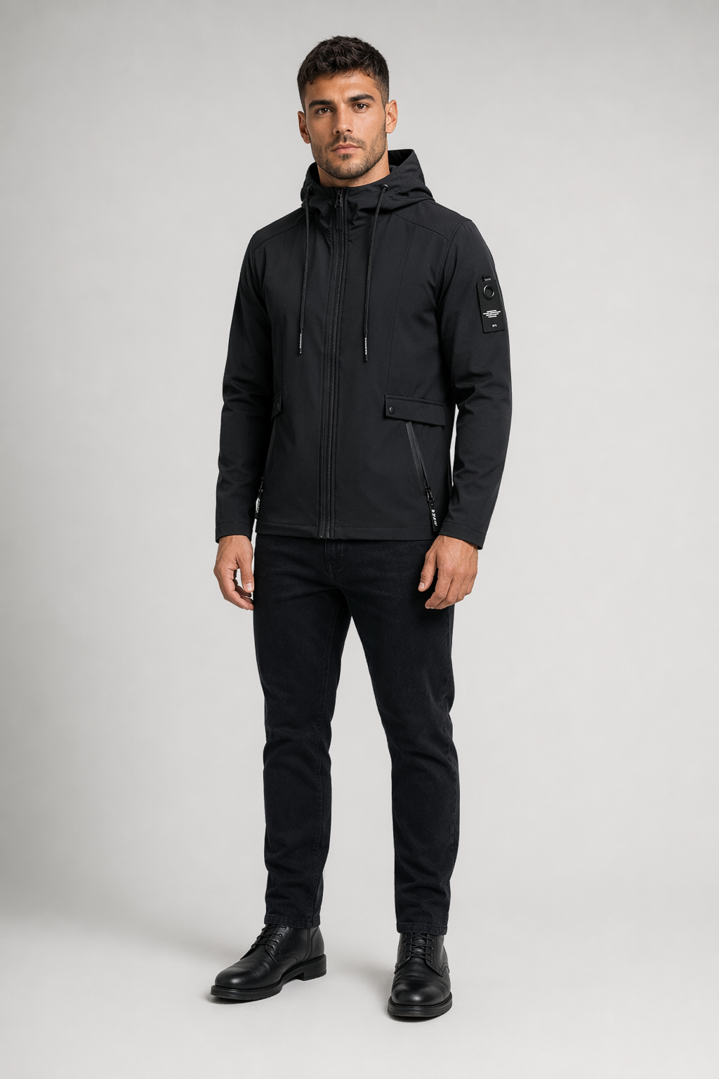 Zippered Street Style Hooded Jacket for Men Black