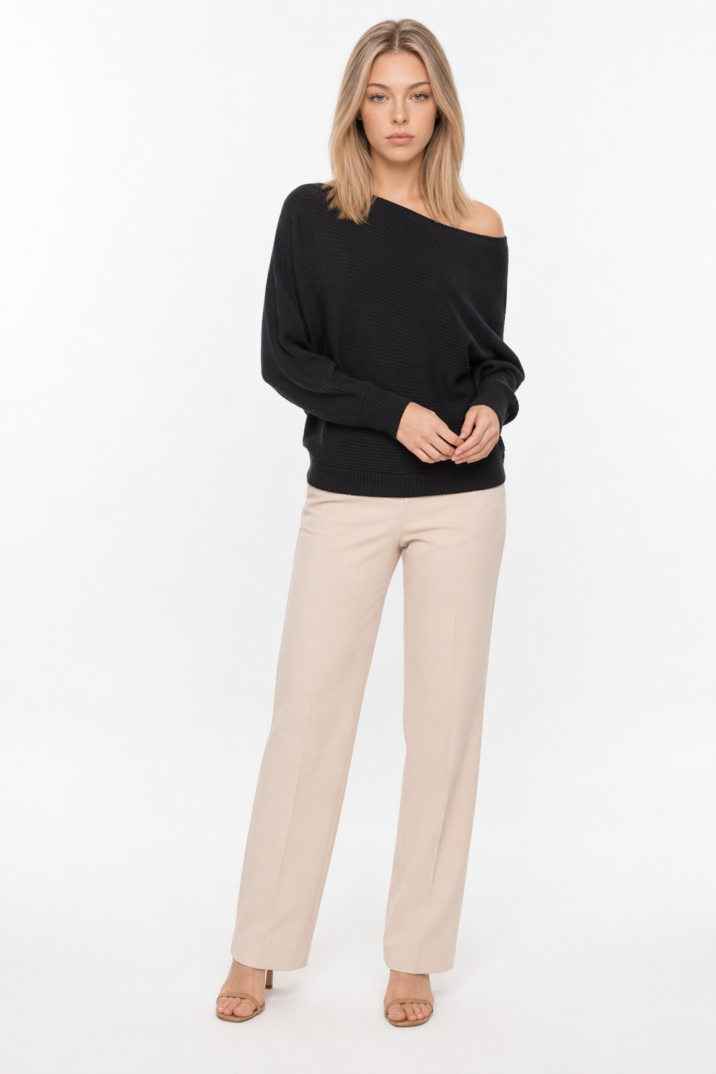 Mid Length Batwing Sweater for Women Black