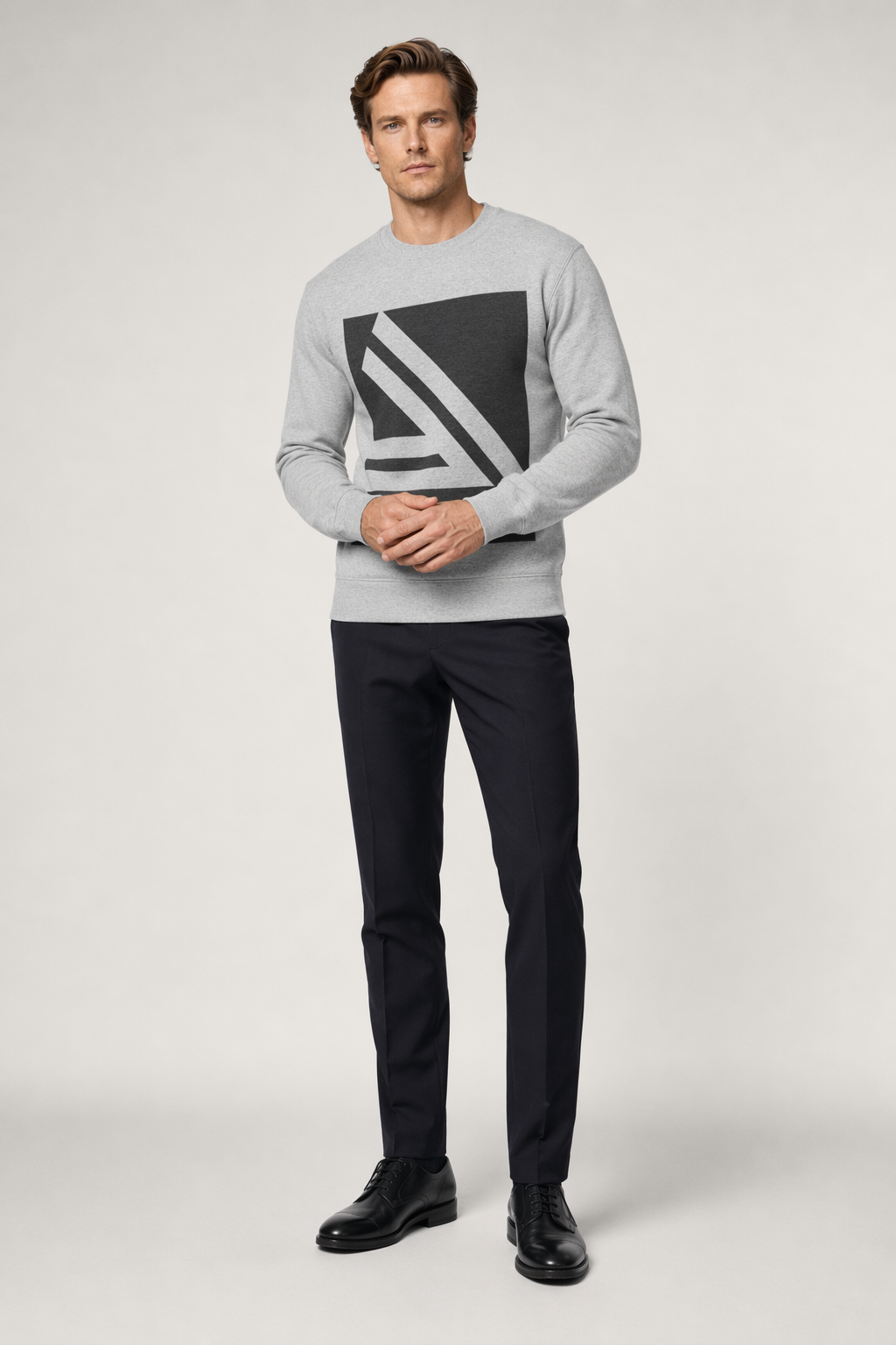 Double Logo Crewneck Sweatshirt for Men Sport Grey