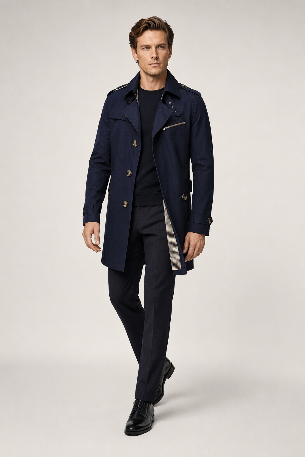 Mid-Length Trench Coat for Men: Enhancing Style and Versatility Navy