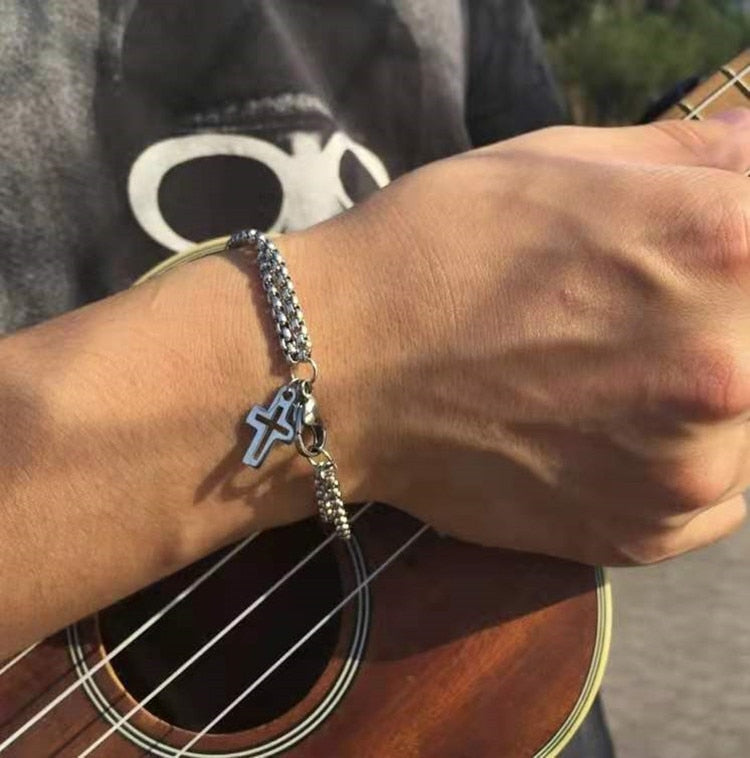 Layered Cross Bracelet with Chain