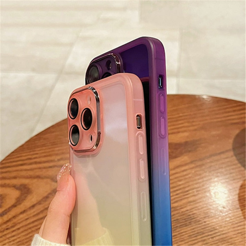 Clear Phone Case with Gradients for iPhone: An Improved Title: purple, dark blue smartphone protective case, minimal style