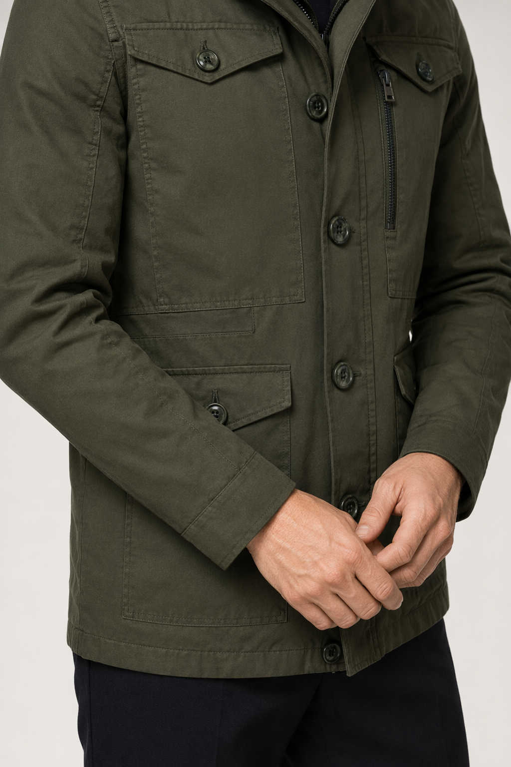 Hooded Coat with Military-Inspired Design for Men Army Green