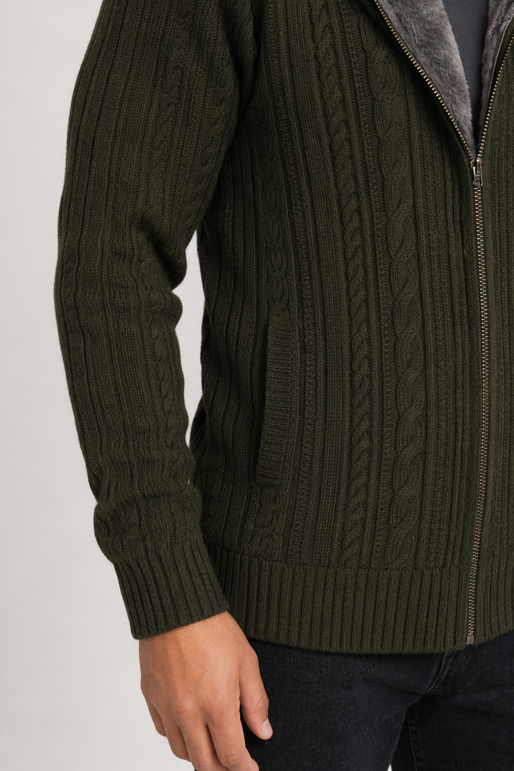 Layered Inner Mens Hooded Cardigan Green