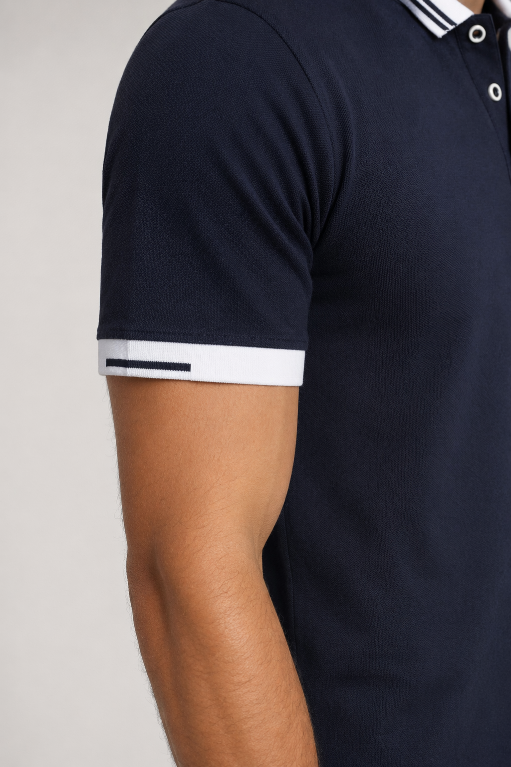 Two Tone Polo Shirt for Men with Short Sleeves Navy