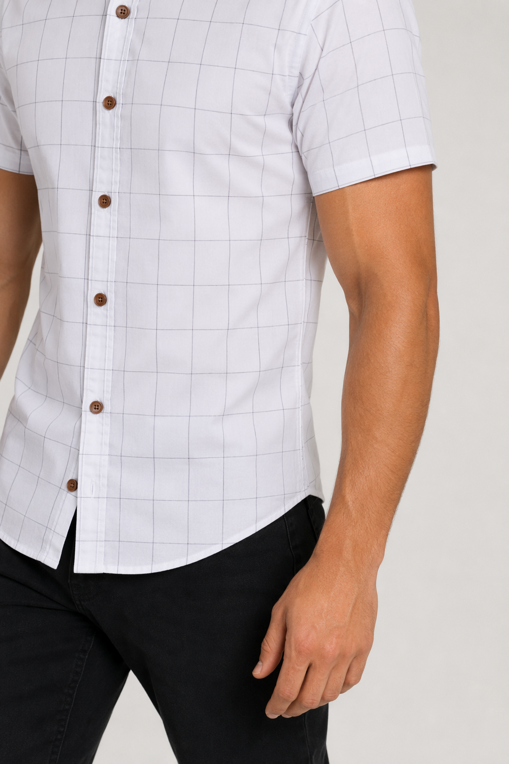 White Checkered Button-Up Shirt for Men with Short Sleeves Default
