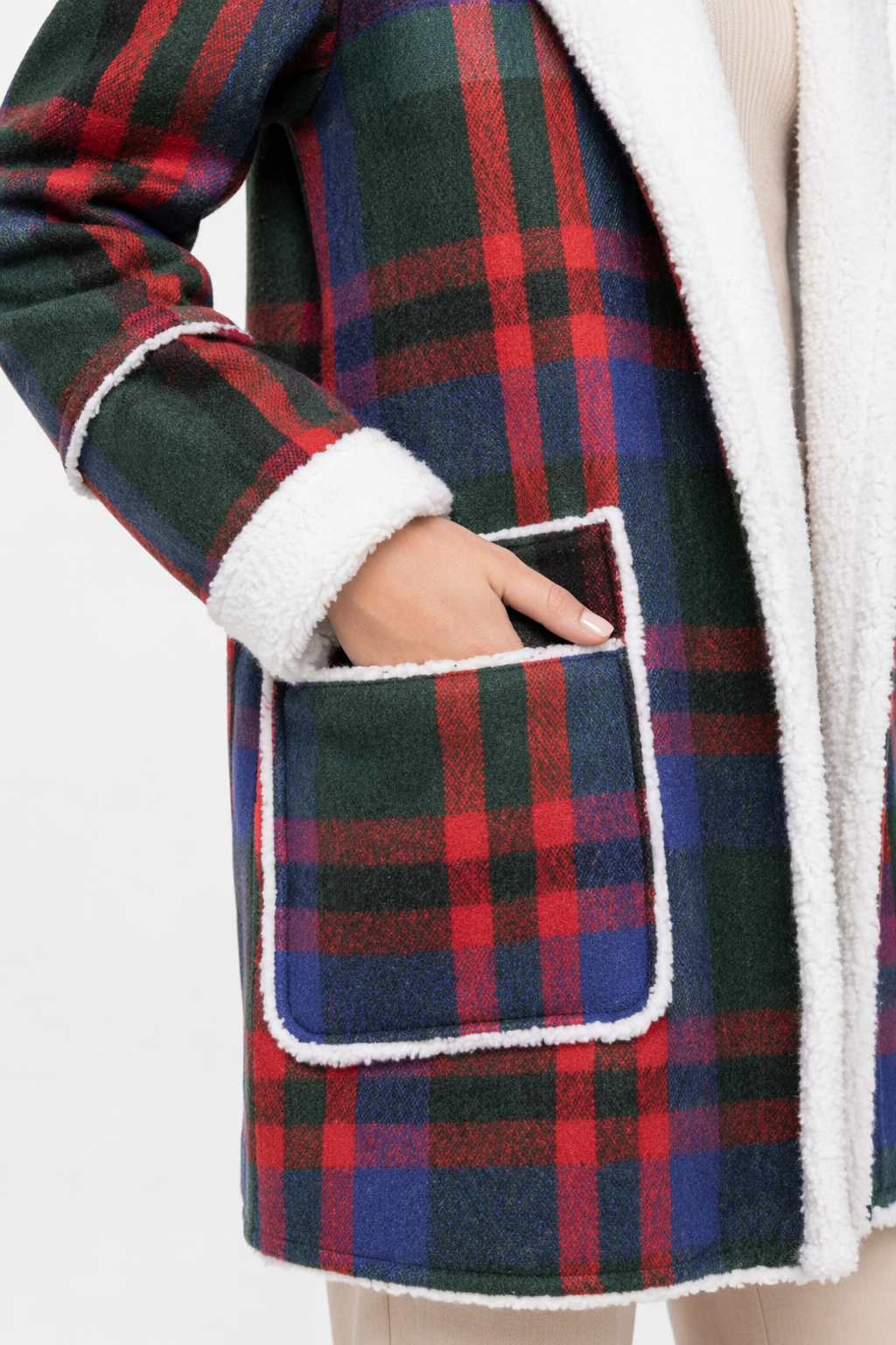 Hooded Women's Check Print Jacket Green