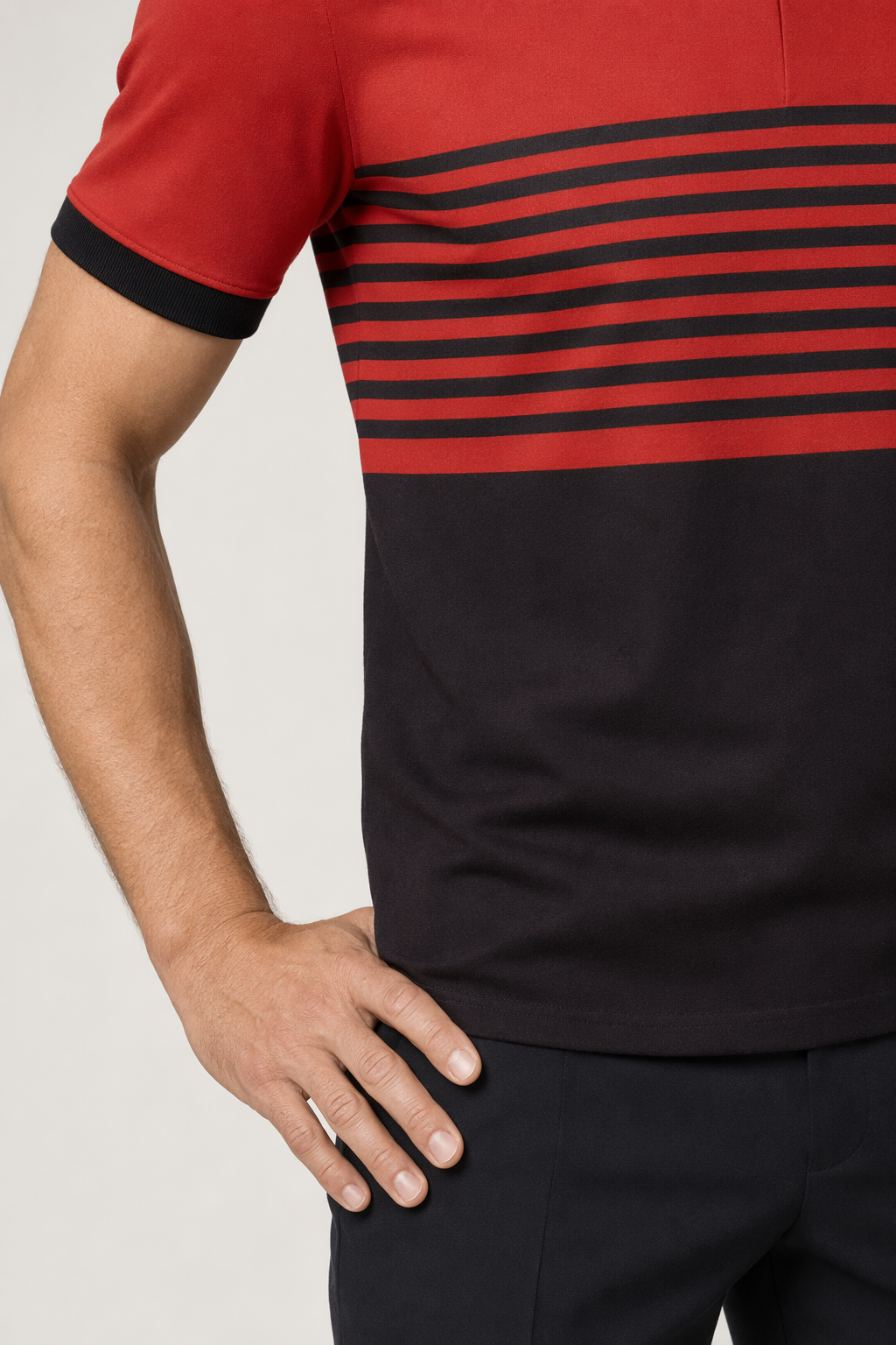 Short Sleeve Casual Polo Shirt with Striped Print for Men Red