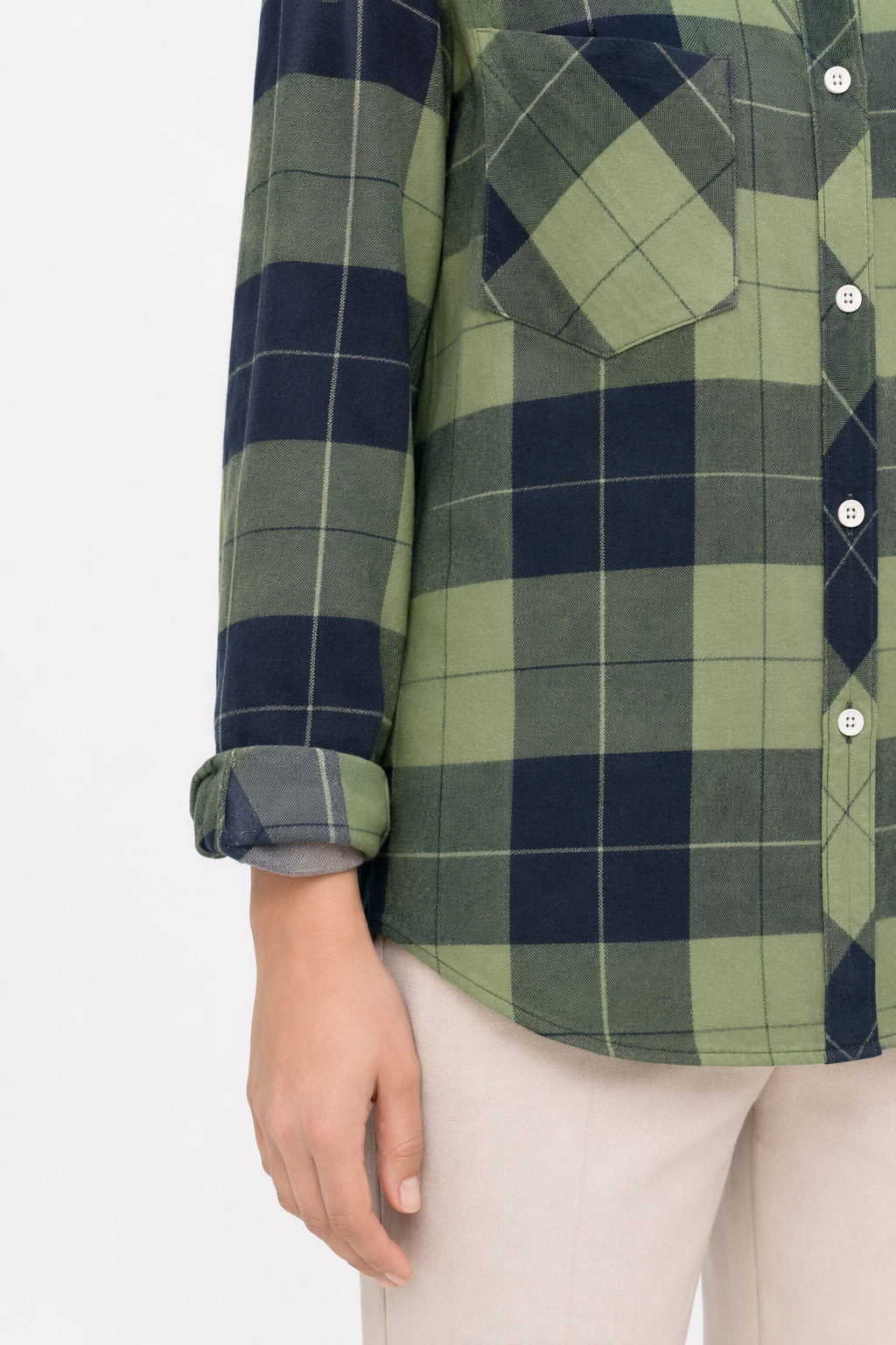 Casual Plaid Long Sleeve Shirt for Women Green