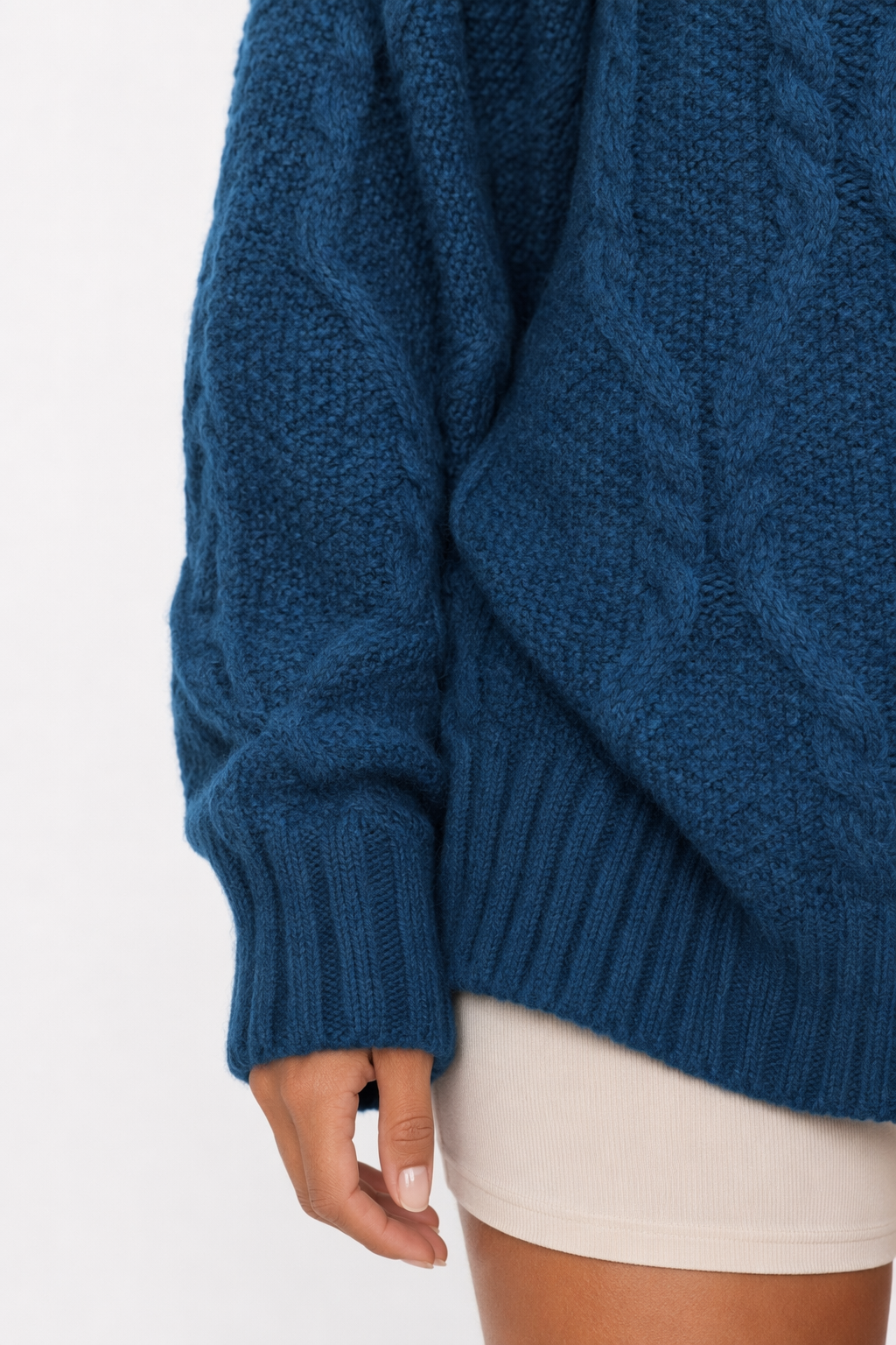Cable Knit Batwing Sweater for Women Dark Blue