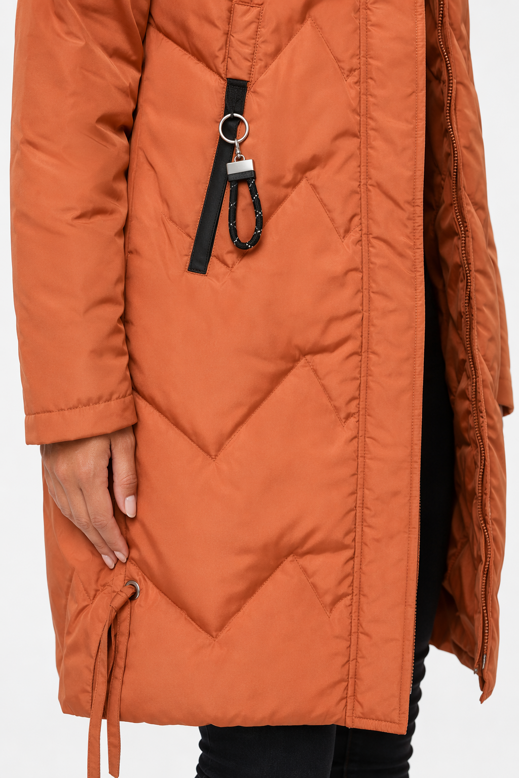 Casual Puffer Jacket for Women with Faux Fur Hood in Caramel Brown Default